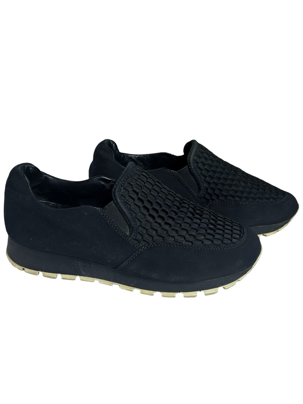 Prada Sport Black Honeycomb Mesh Neoprene Slip-On Sneakers Size 37